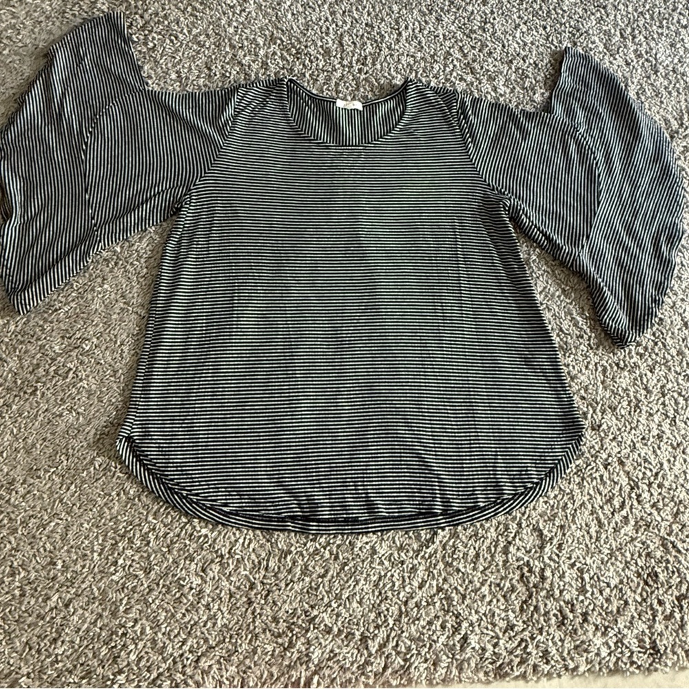 PLEIONE Striped Black and White Women's Top - size L